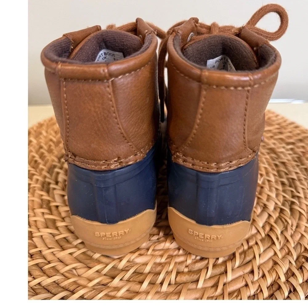 Sperry Boot Navy Rubber Leather Lace Up Waterproof Boots Kids Snow Rain Size 7M
